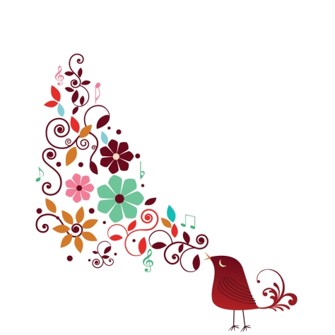whimsical bird and flowers